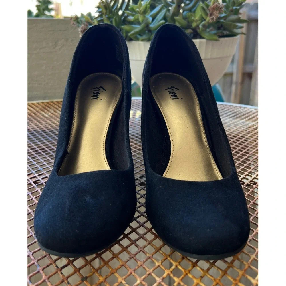 Fioni Womens Black Faux Suede Round Toe Block Heel Pumps‎ Size 7.5 164079